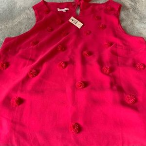 Talbots RSVP Pink Polka Dot Fringe sleeveless top with tie in back. EUC